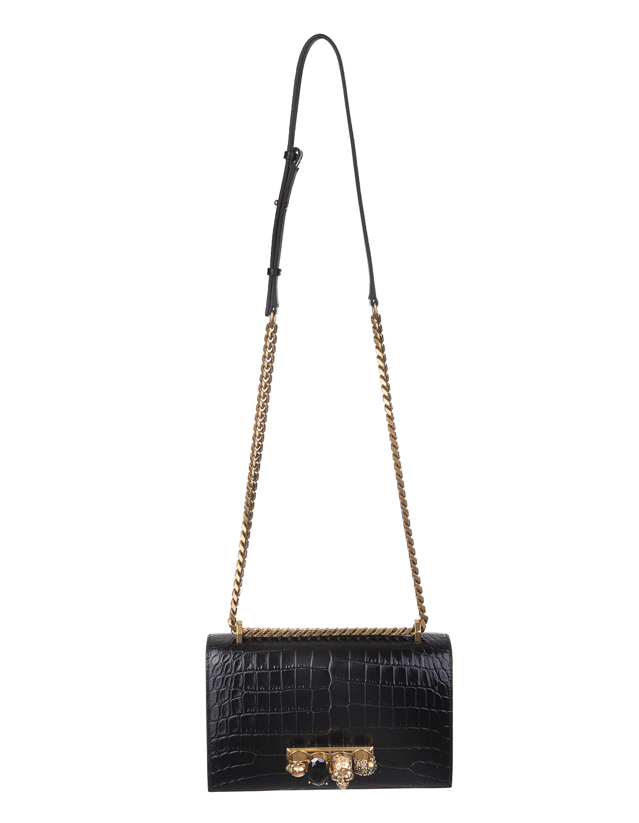 Jewelled Satchel Small Leather Crossbody Bag in Black - Alexander