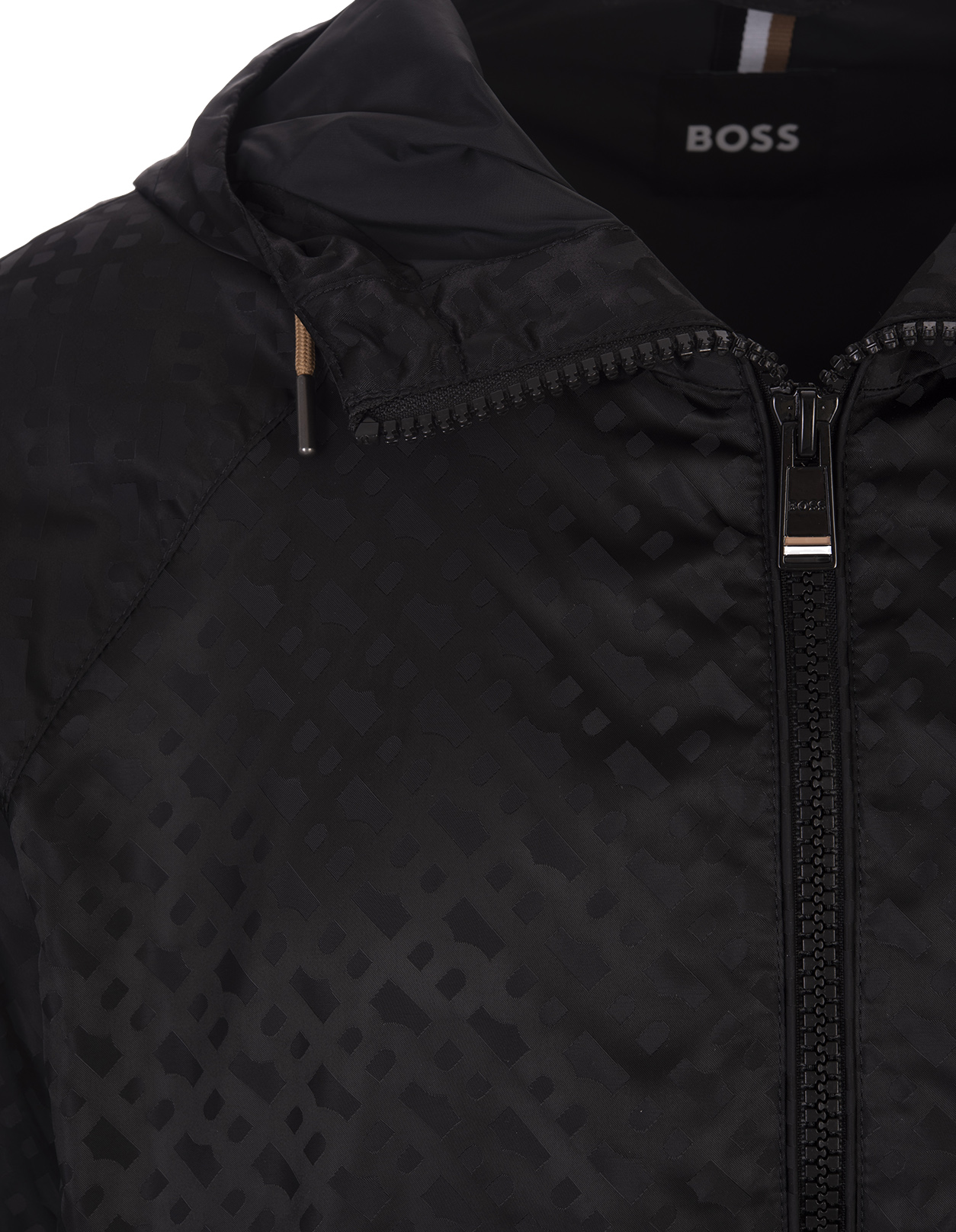 Hooded, nylon jacket with all-over jacquard monogram