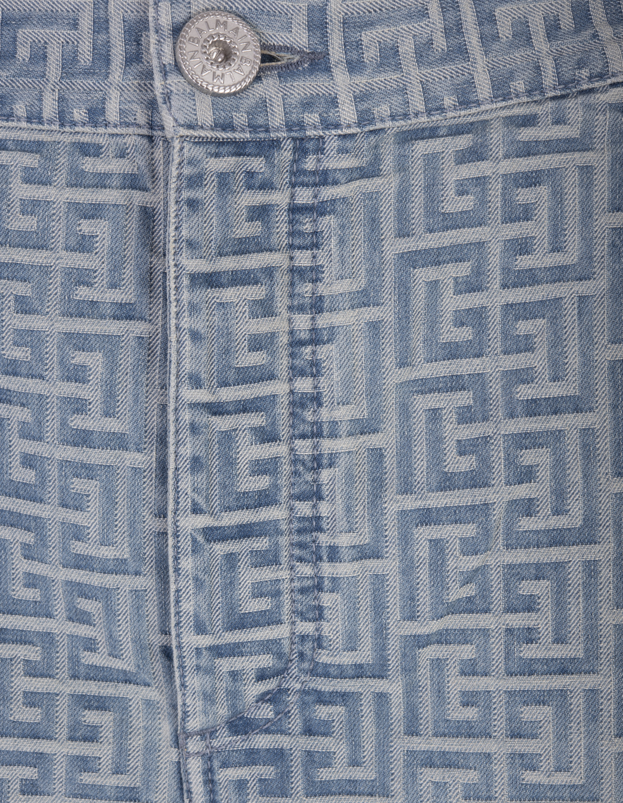 BLUE JEANS BALMAIN JACQUARD MONOGRAM DENIM SHORTS (AH0MB006DD27