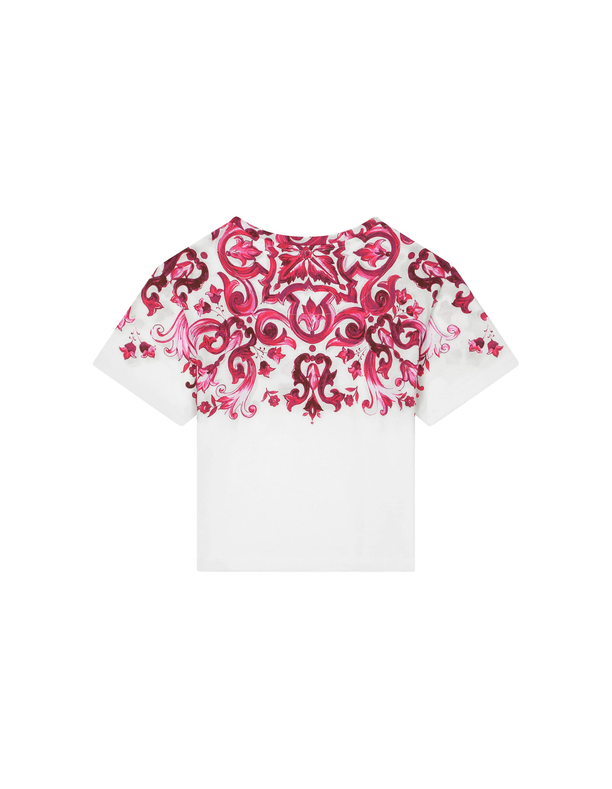 White T-Shirt With Fuchsia Majolica Print - DOLCE & GABBANA KIDS