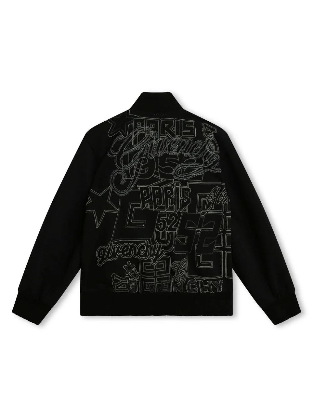 Black Bomber Jacket With All-Over Embroidery