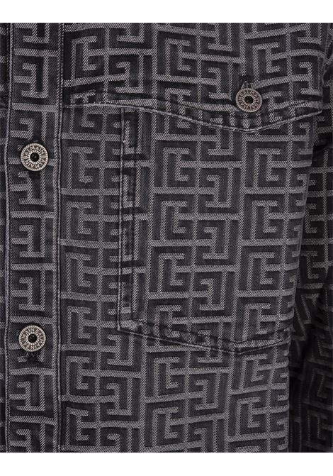 Balmain - jacquard-monogram Denim Shirt - Mens - Charcoal