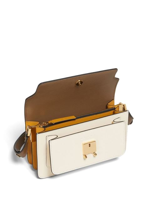 Trunk Clutch in light blue beige and white saffiano leather