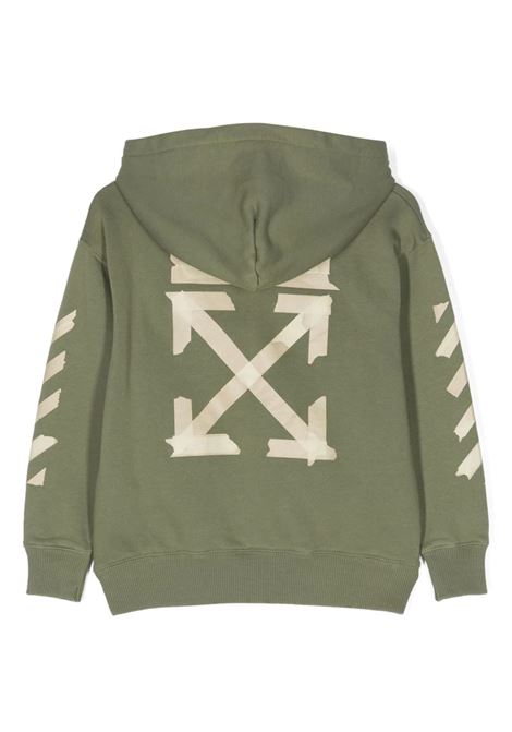 Green Hoodie with Arrow Paper Tape Logo and Motif OFF-WHITE KIDS | OBBB001F23FLE0045610