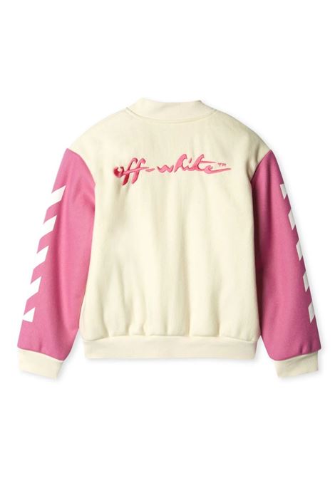 Patch-Detail Side-Stripe Bomber Jacket In White And Pink OFF-WHITE KIDS | OGEH001F23FAB0010332