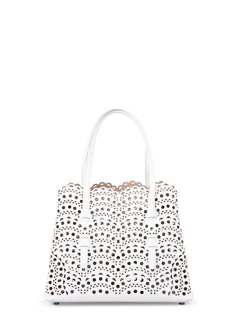 Mina 25 Tote Bag In White Wave Vienne Leather ALAIA | AA1S06725C0A44010