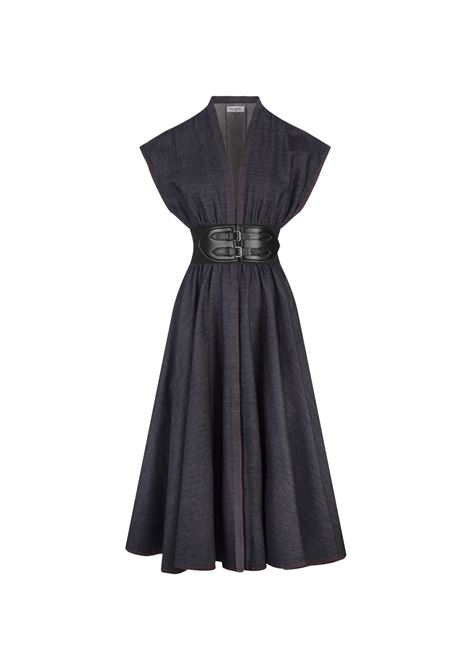 Blue Denim Midi Dress With Belt ALAIA | AA9R10146T664530