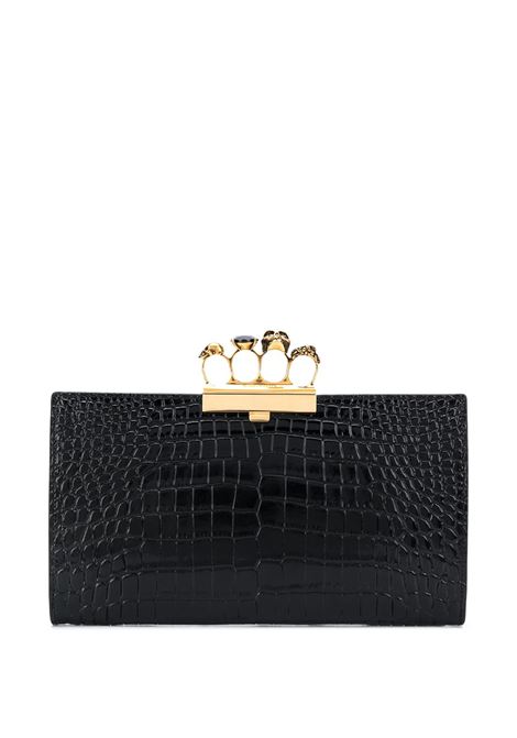 Pochette Piatta Skull Four-Ring Nera Effetto Coccodrillo ALEXANDER MCQUEEN | 570582-1HB0T1000