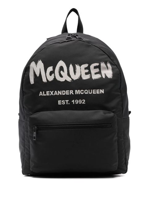 Black And Ivory Metropolitan McQueen Graffiti Backpack ALEXANDER MCQUEEN | 646457-1AABW1073