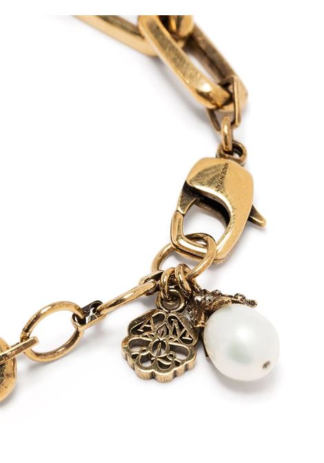 Antique Gold Chain Skull Bracelet with Pearl Effect ALEXANDER MCQUEEN | 651258-J160Z4040