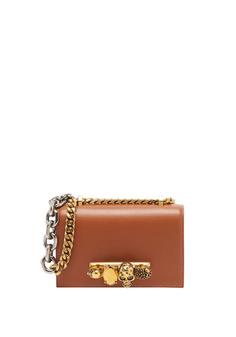 Mini Jewelled Satchel Bag in Caramel Brown ALEXANDER MCQUEEN | 653134-DYTD12417