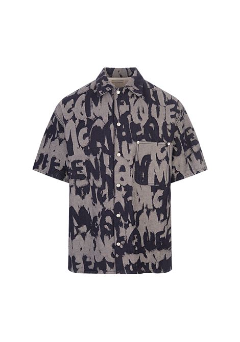 McQueen Graffiti Denim Hawaiian Shirt In Indigo ALEXANDER MCQUEEN | 794095-QYAA24244