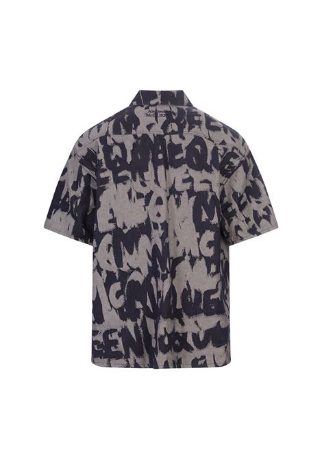 McQueen Graffiti Denim Hawaiian Shirt In Indigo ALEXANDER MCQUEEN | 794095-QYAA24244