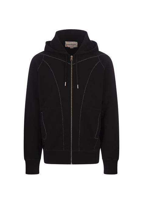 ALEXANDER MCQUEEN Felpa Zip-Up Nera Con Cuciture a Contrasto - ALEXANDER MCQUEEN