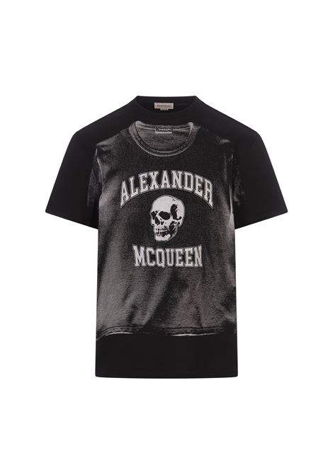 ALEXANDER MCQUEEN T-Shirt Nera Con Stampa Skull e Logo - ALEXANDER MCQUEEN