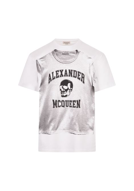 ALEXANDER MCQUEEN T-Shirt Bianca Con Stampa Skull e Logo - ALEXANDER MCQUEEN