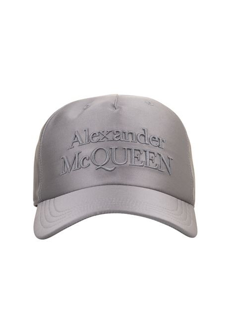 ALEXANDER MCQUEEN Cappello Da Baseball In Misto Seta Grigio Con Logo Frontale - ALEXANDER MCQUEEN