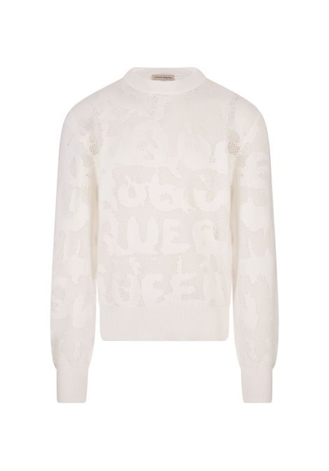 ALEXANDER MCQUEEN Maglione Traforato Bianco Con Motivo McQueen Graffiti - ALEXANDER MCQUEEN