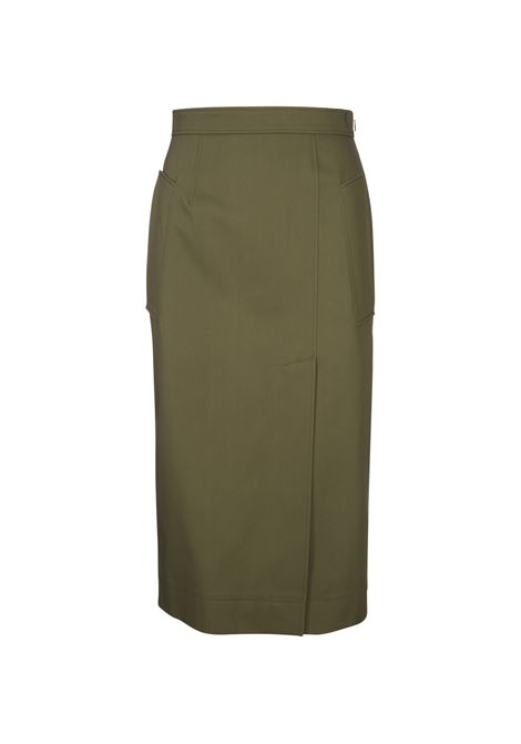 ALEXANDER MCQUEEN Gonna Midi In Gabardine Verde Oliva - ALEXANDER MCQUEEN