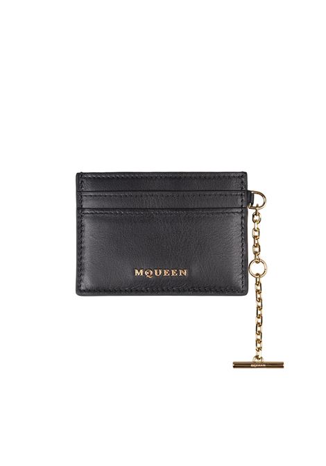 ALEXANDER MCQUEEN Portacarte Sling In Nero e Oro - ALEXANDER MCQUEEN