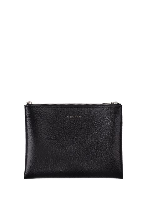 Black Hammered Leather Clutch Bag With Logo ALEXANDER MCQUEEN | 804436-1T1BN1000