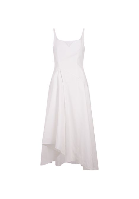 Abito Midi In Popeline Bianco Con Drappeggio ALEXANDER MCQUEEN | 804481-QAABC9000