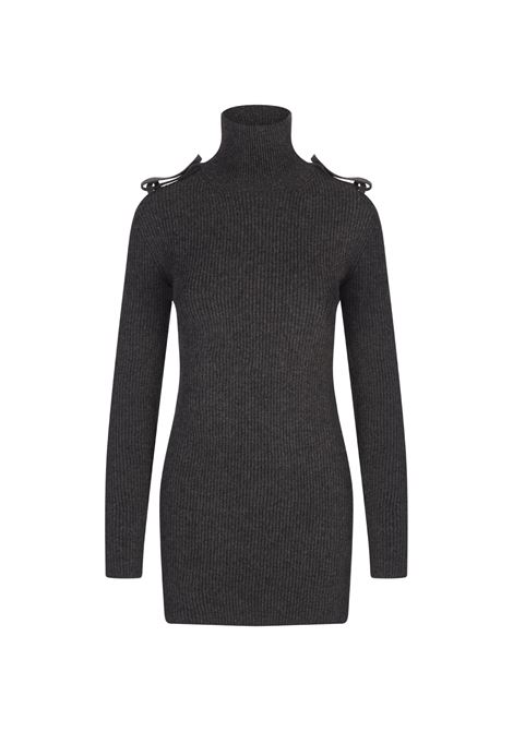 Ribbed Knit Mini Dress in Melange Grey ALEXANDER MCQUEEN | 807656-Q1BBP1015