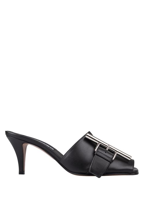 Black Leather Mules With Metal Buckle ALEXANDER MCQUEEN | 808167-WHABS1000