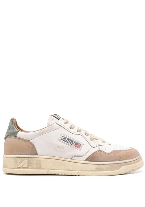 White Medalist Super Vintage Sneakers With Green and Cognac Suede Inserts AUTRY | AVLMLS03