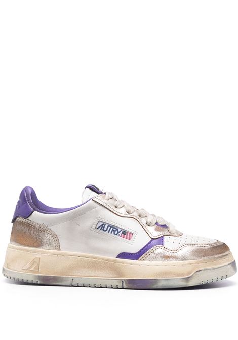 AUTRY Sneakers Medalist Low Super Vintage In Pelle Bianca e Viola - AUTRY