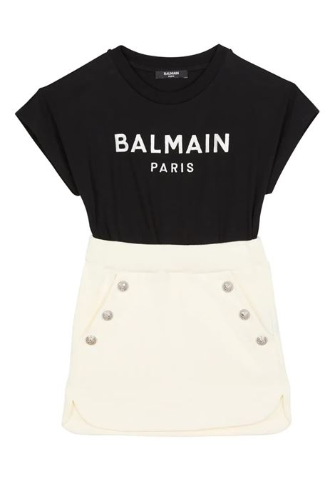 BALMAIN KIDS Abito Bianco e Nero Con Logo e Bottoni - BALMAIN KIDS