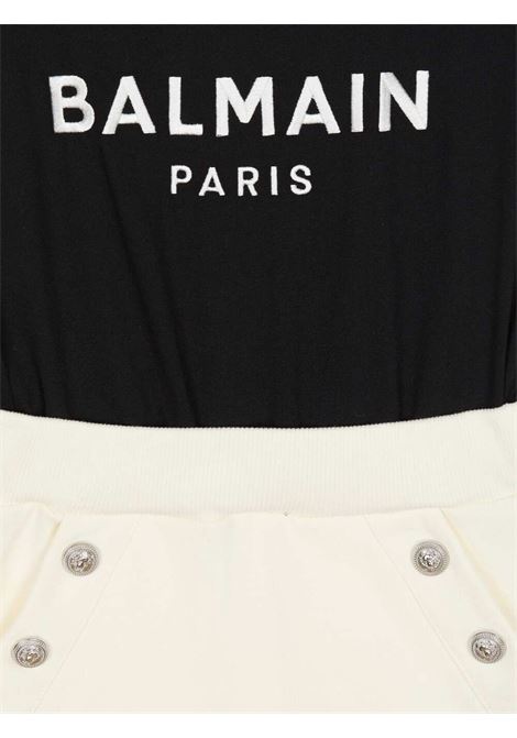 Black and White Dress With Logo and Buttons BALMAIN KIDS | BV1B11-Z0081102NE