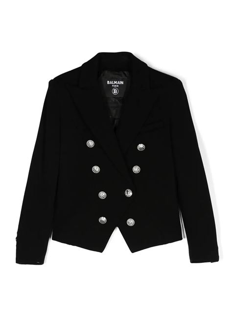 Blazer Monopetto Nero Con Bottoni Goffrati Argento BALMAIN KIDS | BV2A84-J0371930AG