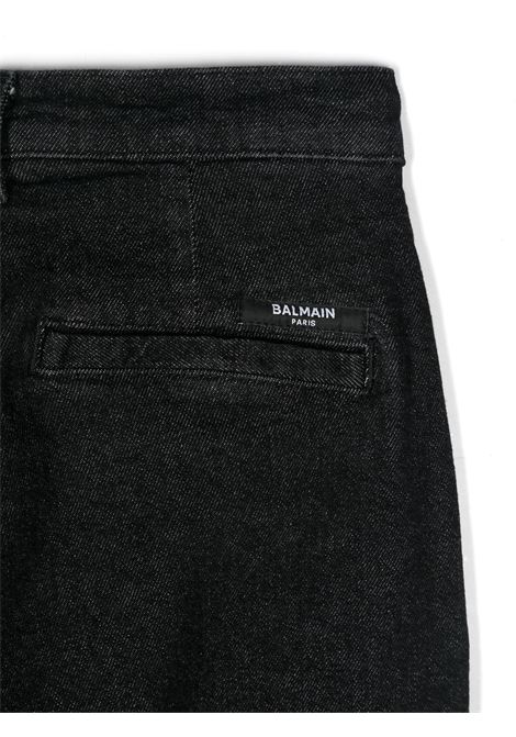 Black Denim Tapered Jeans with Pleats BALMAIN KIDS | BV6S80-Z2424921