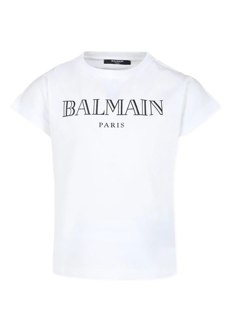 White T-Shirt with Roman Style Logo BALMAIN KIDS | BV8A81-Z1751100NE