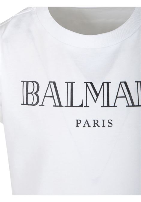 White T-Shirt with Roman Style Logo BALMAIN KIDS | BV8A81-Z1751100NE