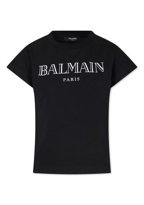 BALMAIN KIDS T-Shirt Nera con Logo Stile Romano - BALMAIN KIDS