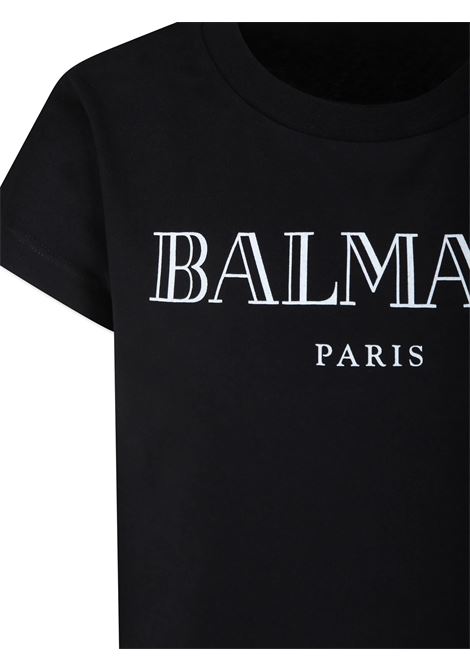 Black T-Shirt with Roman Style Logo BALMAIN KIDS | BV8A81-Z1751930BC