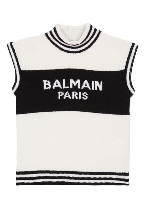 Black and White Gilet With Balmain Paris Logo BALMAIN KIDS | BV9A51-Z2361102NE