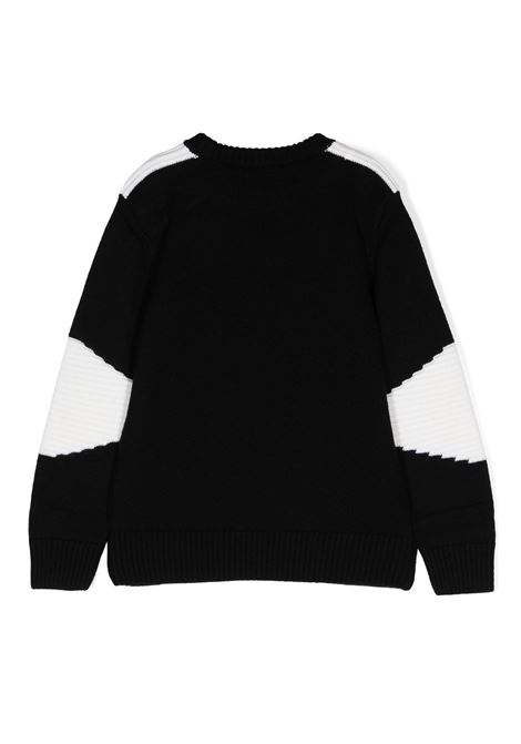 Pullover In Lana Nera Con Logo e Inserti a Contrasto BALMAIN KIDS | BV9P50-Z2359930AV