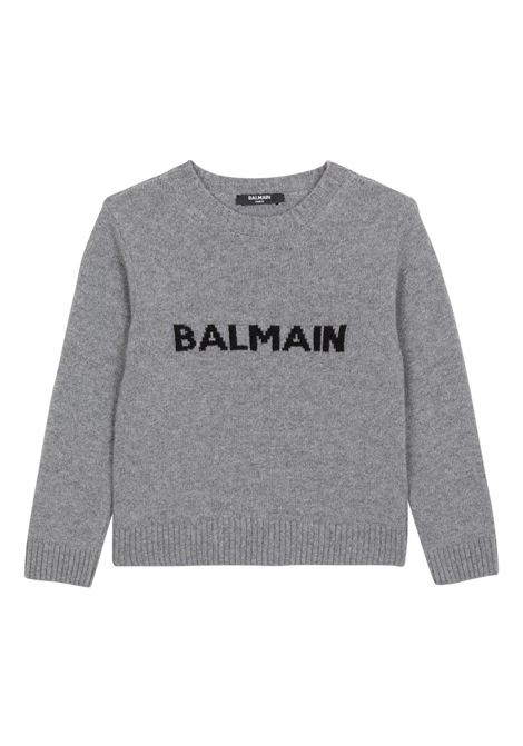 Maglione Grigio In Lana e Cashmere Con Logo BALMAIN KIDS | BV9P60-Z2418806NE