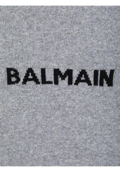 Maglione Grigio In Lana e Cashmere Con Logo BALMAIN KIDS | BV9P60-Z2418806NE