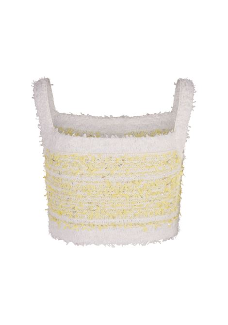 Yellow and White Tweed Top With Shoulder Straps BALMAIN | DF1AB052KG71GTZ