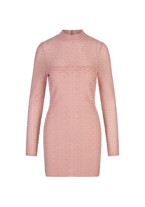 Pink Knitted Short Dress With Labyrinth PB Monogram BALMAIN | DF1R8029KG96OIW