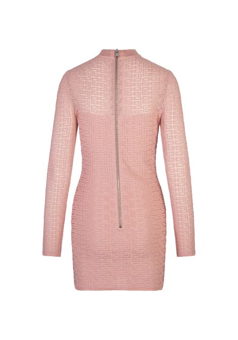 Abito Corto In Maglia Rosa Con Monogramma PB Labirinto BALMAIN | DF1R8029KG96OIW