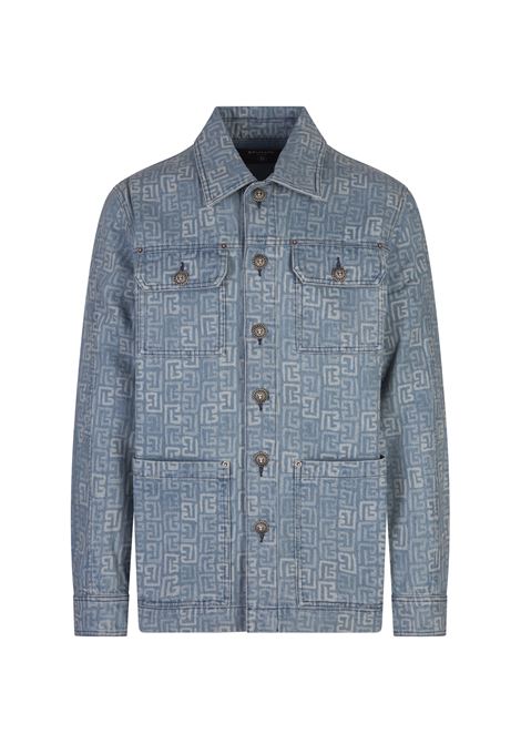 BALMAIN Giacca in Denim Blu Medio Con Motivo Monogram - BALMAIN