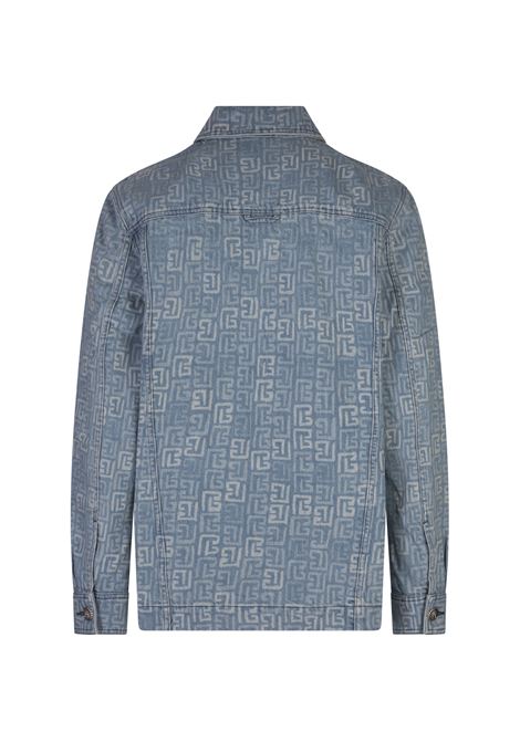 Medium Blue Denim Jacket With Monogram Pattern BALMAIN | DH1HC135DE856FF