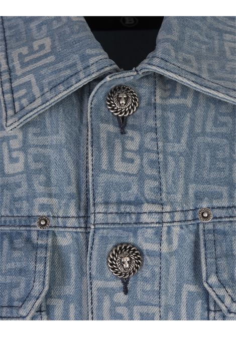 Medium Blue Denim Jacket With Monogram Pattern BALMAIN | DH1HC135DE856FF