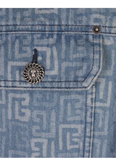 Giacca in Denim Blu Medio Con Motivo Monogram BALMAIN | DH1HC135DE856FF