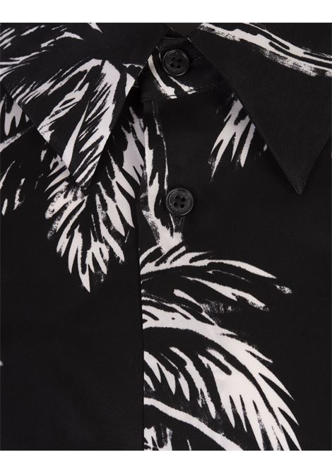 Black Satin Shirt With All-Over Palm Print  BALMAIN | DH1HS184VF43EAB